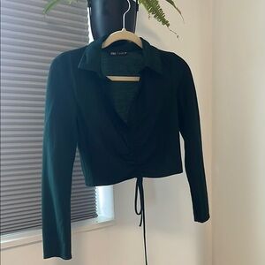 Zara Women's Green Long Sleeve Top